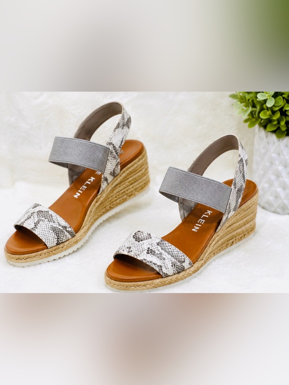 Ann Klein Snakeskin Print Espadrille Wedge Sandals | Elastic Slingback - Picture 3 of 9